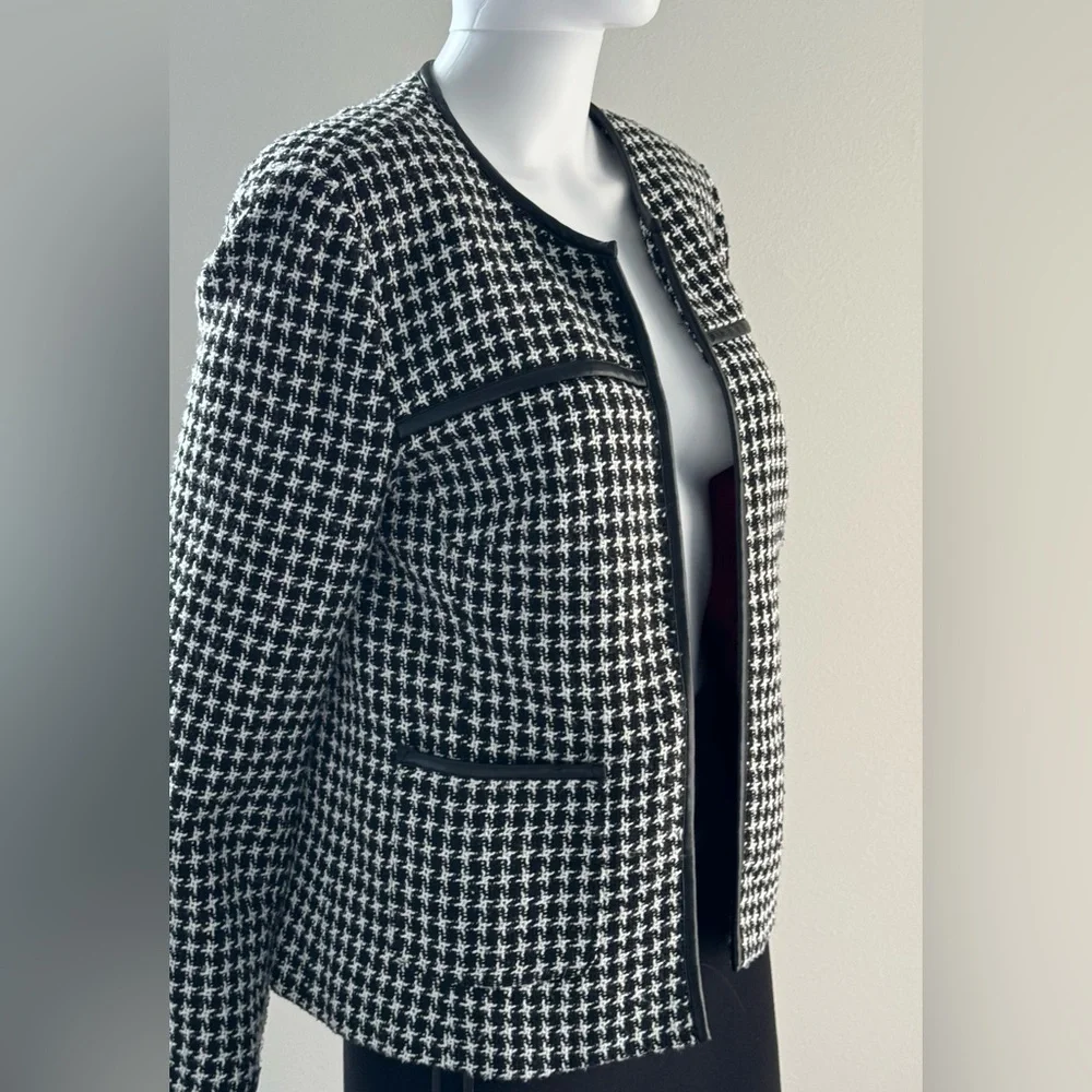 Lavender & Honey Anthropologie Black White Boucle Tweed Open Blazer Sz-M. - Picture 7 of 16